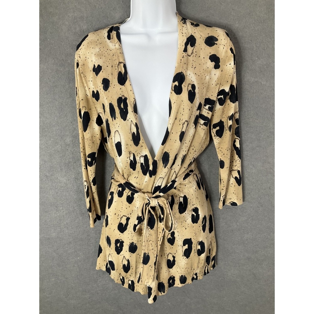Lafayette 148 Cardigan Top Sz S Silk Blend Animal Print Tie V-Neck Lightweight